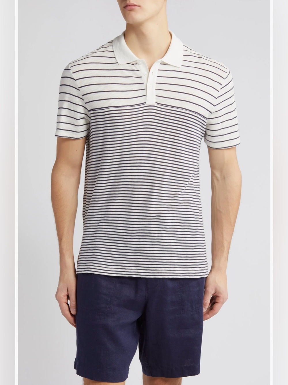 ATM Anthony Thomas Melillo Men’s White Blue Stripe Slub Jersey Polo Size M
